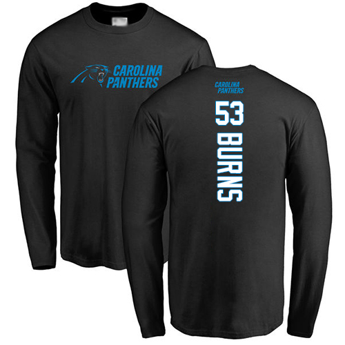 Carolina Panthers Men Black Brian Burns Backer NFL Football #53 Long Sleeve T Shirt
